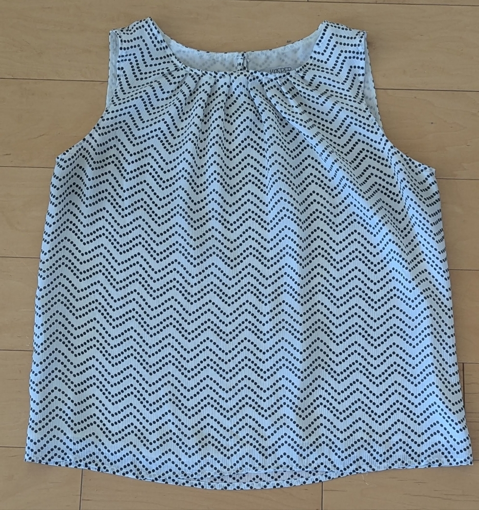 Kasper Polka Dot Chevron Sleeveless Blouse Black White Size Large